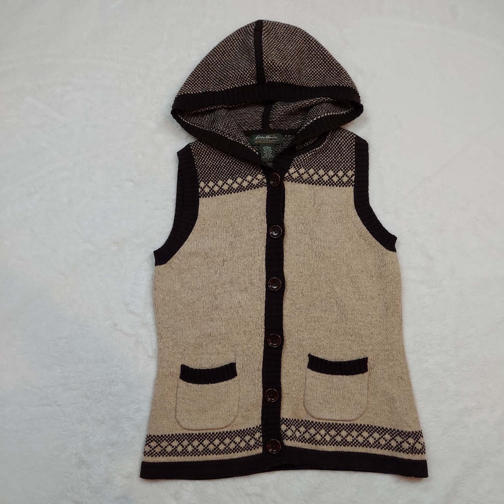 Eddie Bauer Outdoor Hooded Sleeveless Cardigan Vest Tree Design Size S
A1